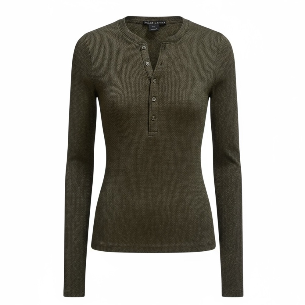 NEW Ralph Lauren Black Label Military Green Long Sleeve Henley Shirt Size Small